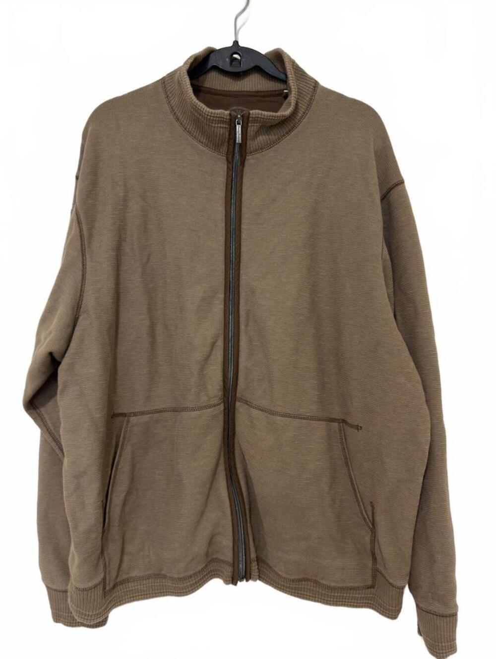 Tommy Bahama Mens XXL Brown Full Zip Sweatshirt 100% Cotton Mock Neck Jacket